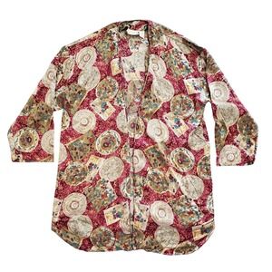 Vintage Victorias Secret Gold Label 100% Silk Robe Medallion Print Burgundy OS